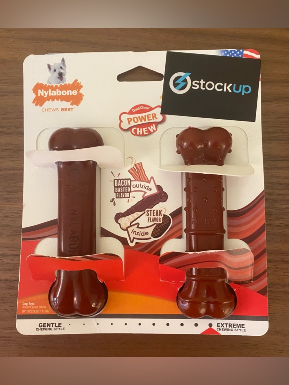 Nylabone Power Chew Dog Bones Bacon Steak Flavor 2 Pack New